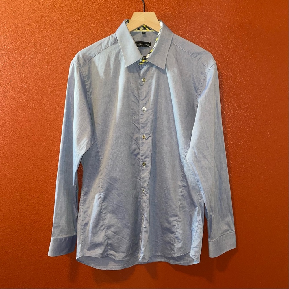 Jared Lang Men’s Blue‎ Button Down Long Sleeve Lux Canadian Made Dress Shirt
